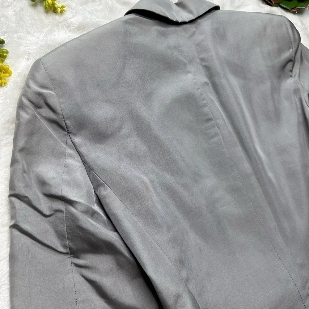 Emporio Armani Vintage Single Button Gray Silver Silk Blend Blazer Jacket Size 4